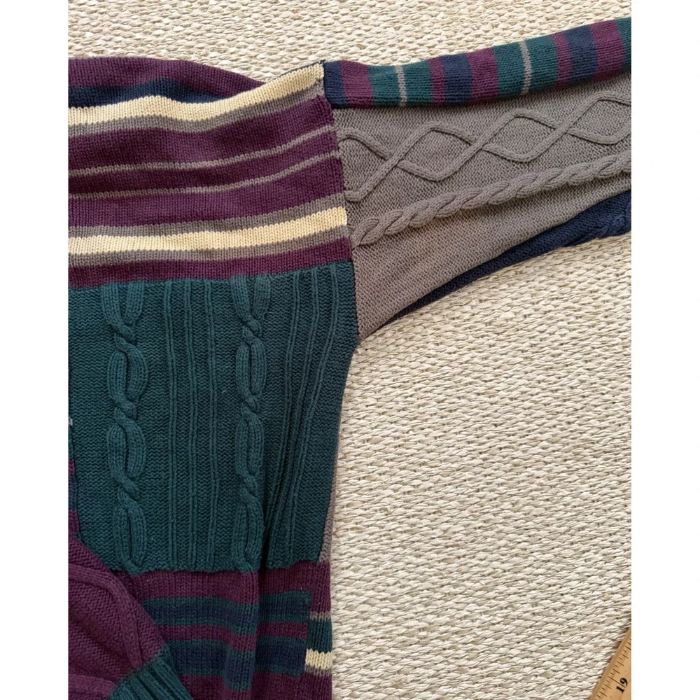 Izod Mens Vintage Patchwork Cable Knit Sweater Cosby grandpa chunky  preppy LG‎